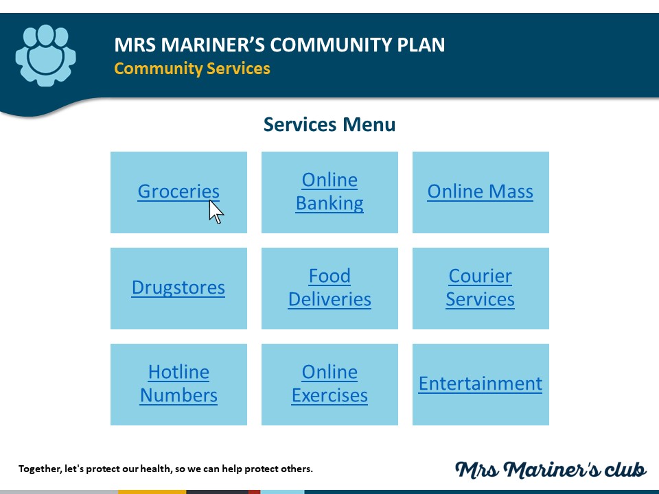 Mrs Mariner's Community Plan Services Menu